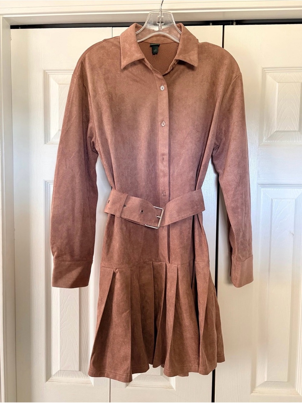 Suede Button-Front Shirtdress with Belt - Copper